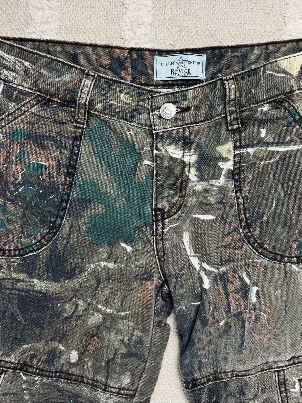 REVICE Denim Amelia Pant Oakland Cargo Pants Low Rise Revice Camo Pants Size 25 - Picture 4 of 15